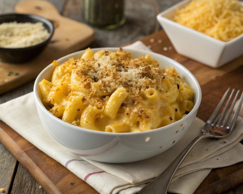 ultra creamy baked mac and cheese in bowl