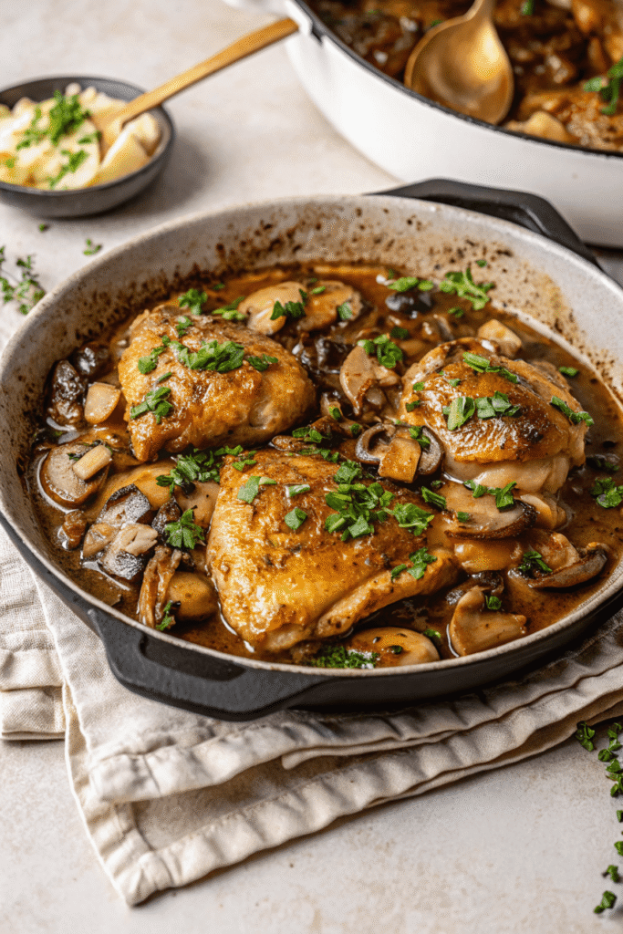 chicken thighs with mushroom dinner homemade dish recipe serving