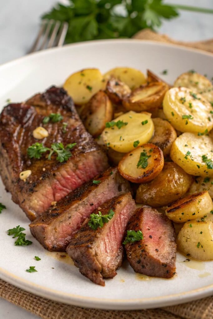 Garlic Butter Steak and Potatoes serving