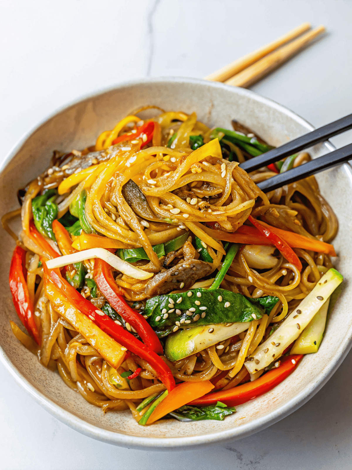 Easy Japchae Recipe (Korean glass noodle stir fry)