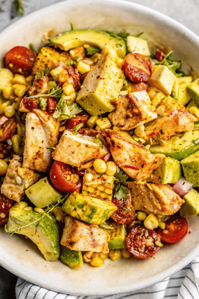 AVOCADO CORN CHICKEN SALAD DISH